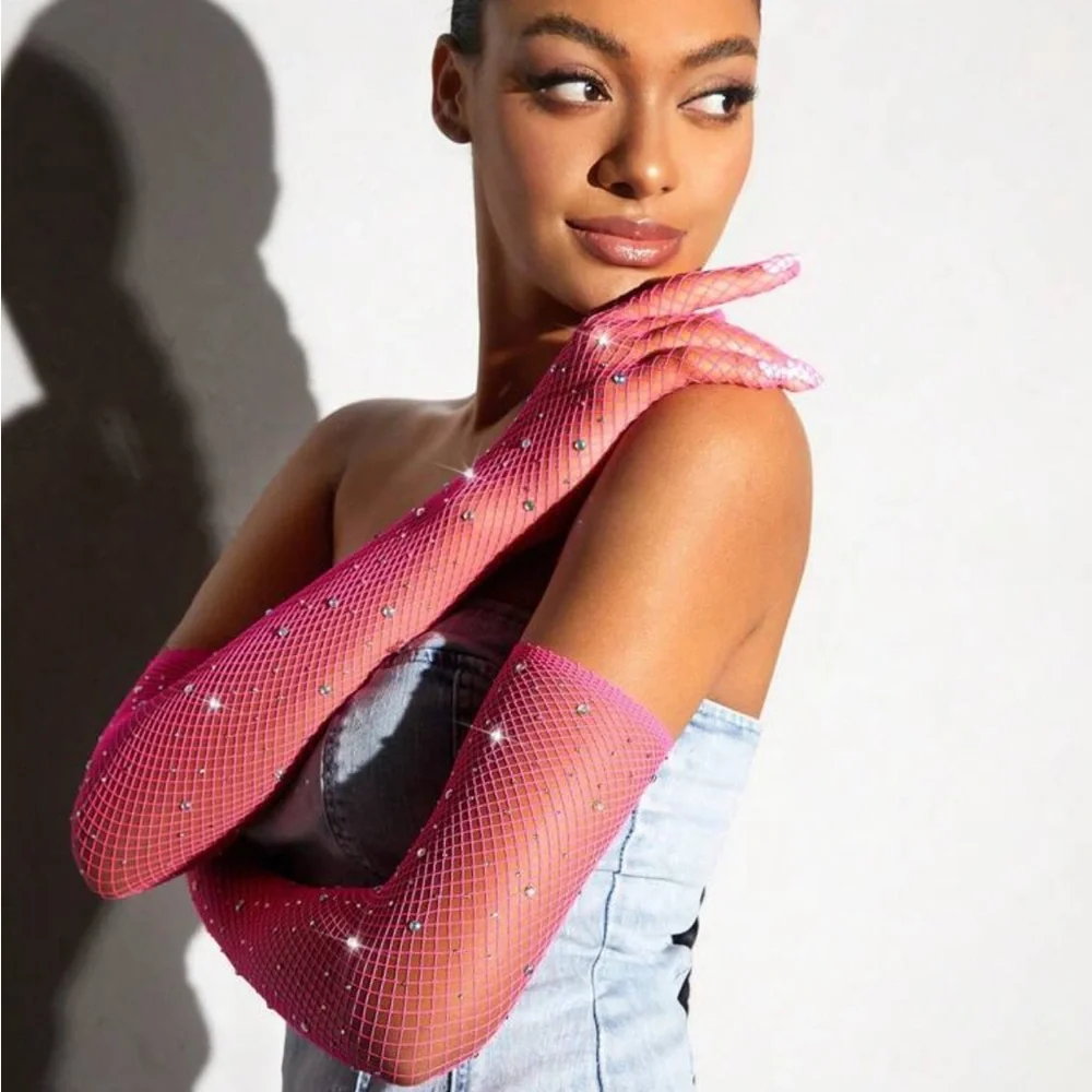 BAE Rhinestone Studded Elbow Length Gloves